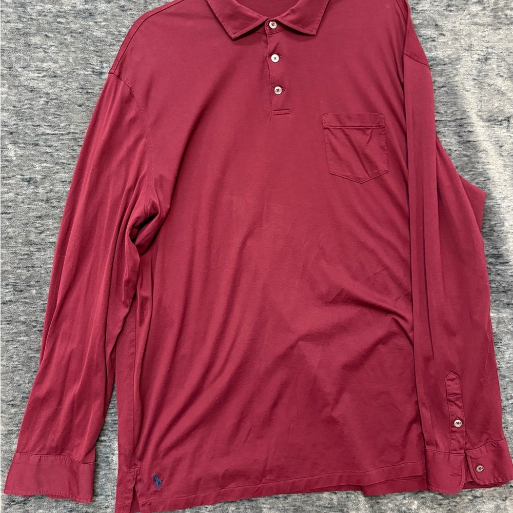 Polo Ralph Lauren Long Sleeve Polo Mens XXL Maroon Burgundy Pocket Logo Shirt